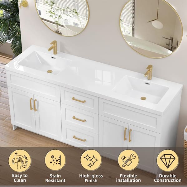 Zeafive Tor 72 in. W x 22 in. D Solid Surface Cultured Marble