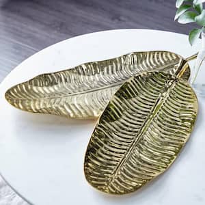 Gold Metal Leaf Decorative Tray (Set of 2)