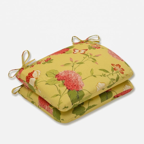 Pillow Perfect Floral 18.5 x 15.5 Outdoor Dining Chair Cushion in Gold/Red (Set of 2)