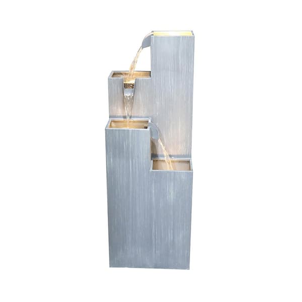 Afoxsos Metal Floor Indoor/Outdoor Water Fountain Freestanding Fountain in Geometry Gray with LED