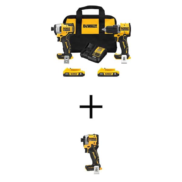 DEWALT ATOMIC 20V MAX Lithium-Ion Cordless Combo Kit (2-Tool) and 1/4 in. Impact Driver with (2) 2Ah Batteries, Charger and Bag