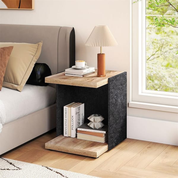 2-Tier 19.5 in. Oak Rectangle MDF Sofa Side Table with Open Storage Shelf Compact Nightstand for Living Room