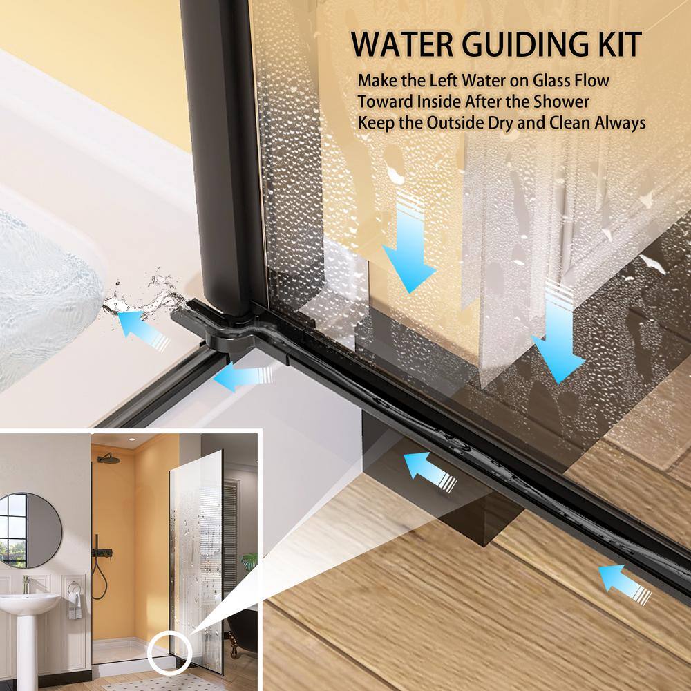 Matte Black Frameless Pivot Shower Door with Clear Tempered Glass