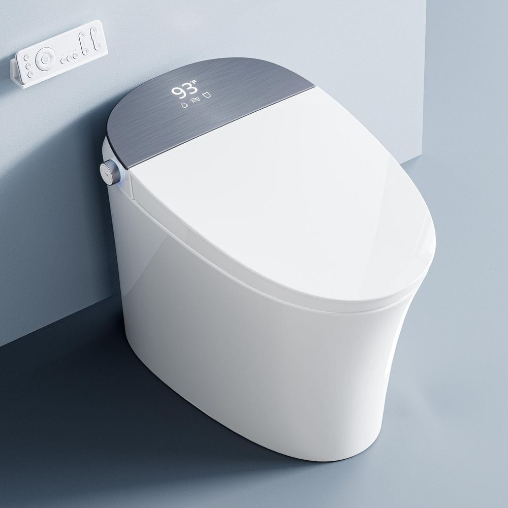 White Ceramic Smart Bidet Toilet with LED Display and Heated Seat