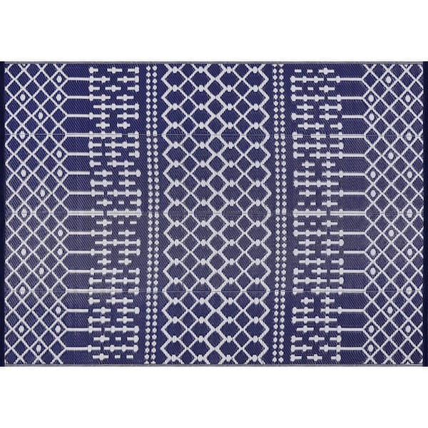 Beverly Rug 8 X 10 Navy Lightweight Moroccan Trellis Reversible Plastic Indoor Outdoor Area Rug