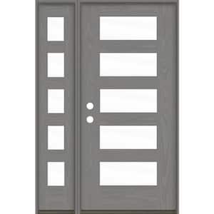 ASCEND Modern 50 in. x 80 in. 5-Lite Right Inswing Clear Glass Malibu Grey Stain Fiberglass Prehung Front Door LSL
