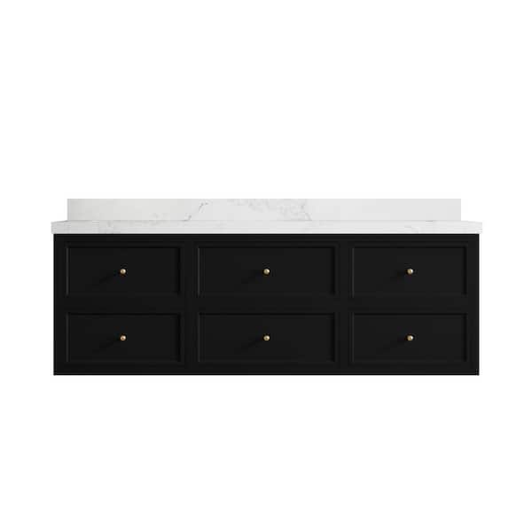 Willow Collections Roswell 72 in. Double Sink Freestanding Black Bath Vanity with Calacatta Nuvo Qt. Top Unassembled