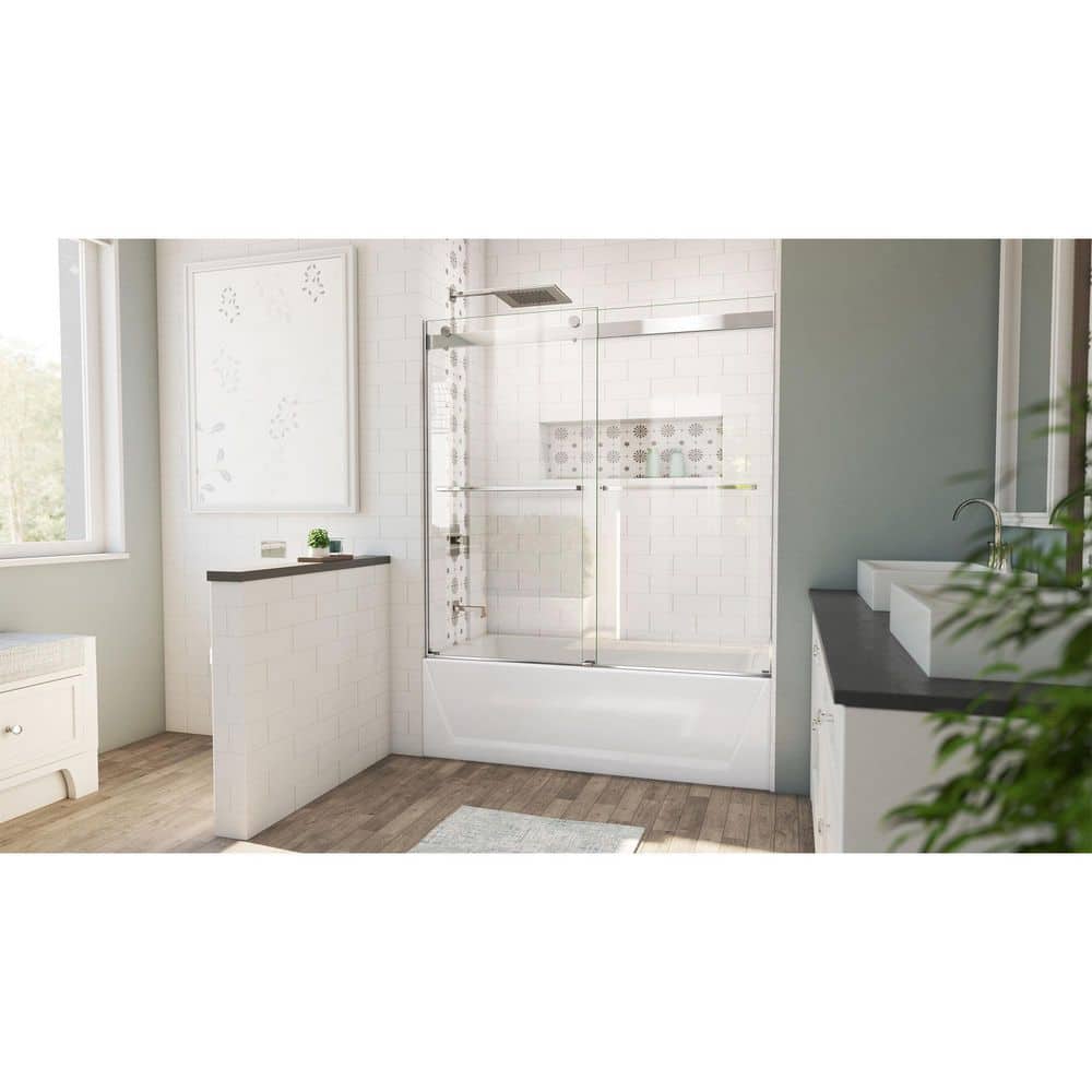 Essence 60" Frameless Chrome Sliding Tub Door with ClearMax