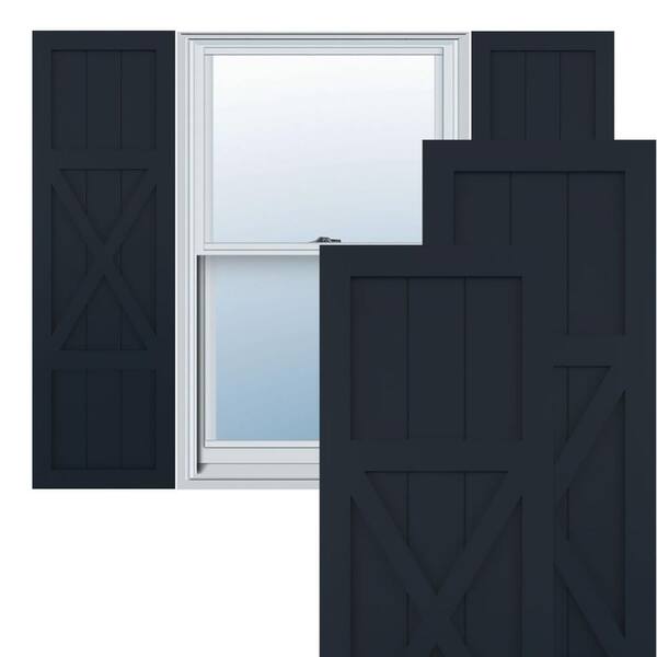 Ekena Millwork 12 in. x 34 in. True Fit PVC Center X-Board Farmhouse Fixed Mount Board and Batten Shutters Pair in Starless Night Blue