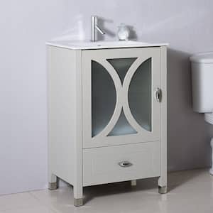 Modica 24 in. W x 18 in. Bath Vanity in Light Gray with Ceramic Vanity Top in White with White Basin and Mirror