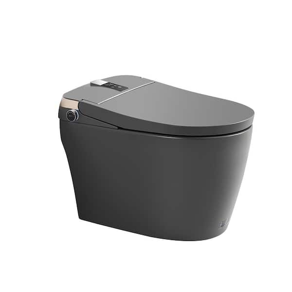 AD Elongated Smart Bidet Toilet 1.28 GPF in Matte Gray with Auto Open/Close, Auto Flush, Heated Seat and Foot Sensor