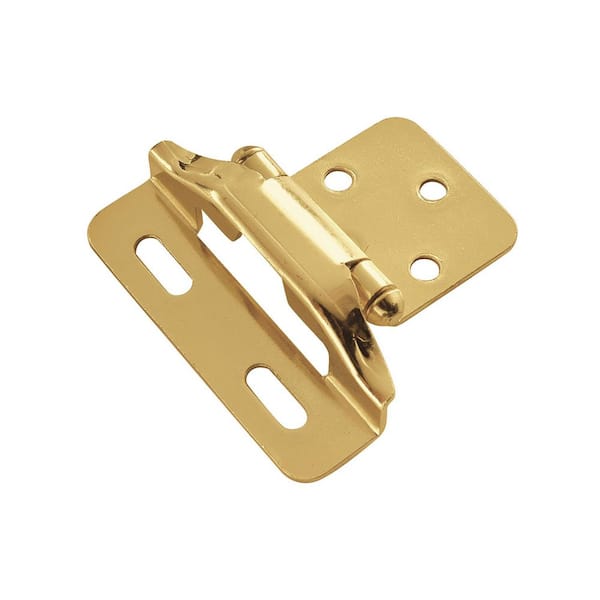 Self-Closing Semi-Concealed 1/4 in. Overlay Face Frame Partial Wrap Polished Brass Cabinet Hinge (5-Pairs)