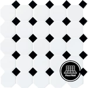 Octagon and Dot Matte White with Black Dot 12 in. x 12 in. Glazed Ceramic Mosaic Tile (1 sq. ft./each)
