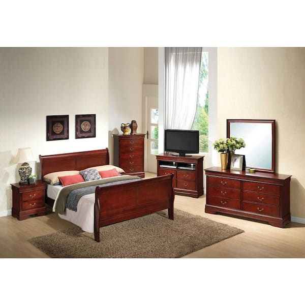 Louis Philippe Cherry Full Sleigh Bed, Cherry Wood Headboard And Footboard Set