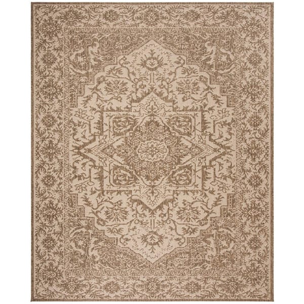 SAFAVIEH Beach House Cream/Beige 9 ft. x 12 ft. Oriental Indoor/Outdoor Patio  Area Rug