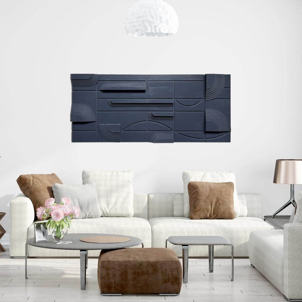 Blue Geometric Abstract Canvas Wall Art, 19"x45"