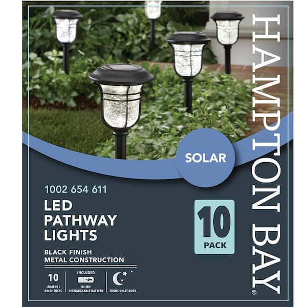 Hampton Bay Solar Powered Black Led Outdoor Integrated 3000k Warm White Landscape Path Light 10 Pack 84075 The Home Depot