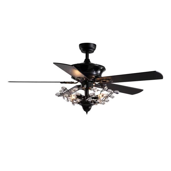Antoine 52 In Black Ceiling Fan With Light And Remote Reversible Blades Crystal Fandelier Indoor Cfl 1001 01 The Home Depot