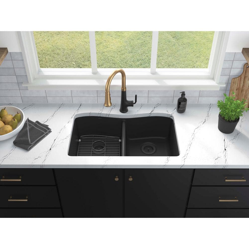 Kennon Matte Black 33" Double Basin Drop-In Kitchen Sink