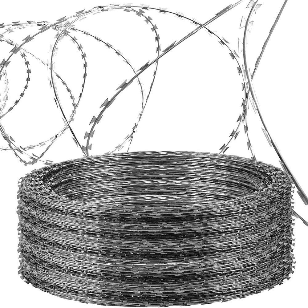 Galvanized Double Spiral Razor Wire Fence Set, 98 ft Coverage