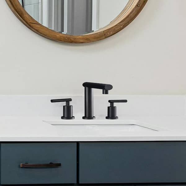 8 in. Widespread Double Handle Bathroom Faucet with Drain Kit Included in Black