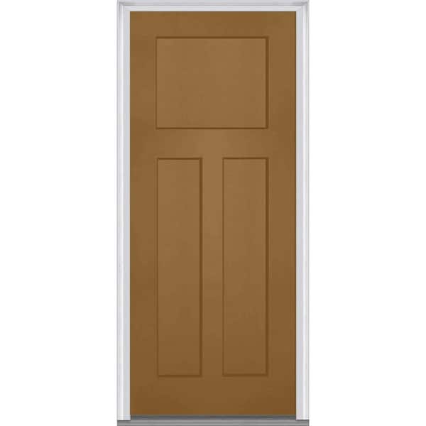MMI Door 36 in. x 80 in. Left-Hand Inswing Craftsman 3-Panel Shaker Classic Painted Fiberglass Smooth Prehung Front Door