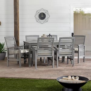 Grey Wash 7-Piece Simple Wood Outdoor Patio Dining Set with Cream Cushions