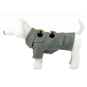 Small Static Grey Military Rivited Fashion Collared Wool Dog Coat