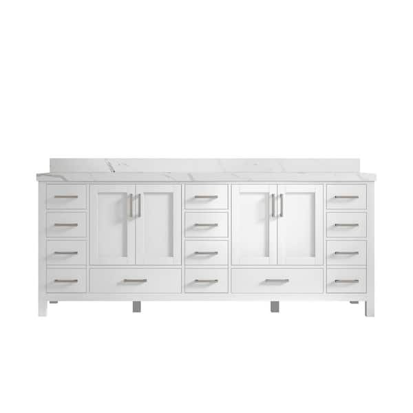 Willow Collections Malibu 84 in. W x 22 in. D x 36 in . H Double Sink Bath Vanity in White with 2 in Calacatta Quartz Top