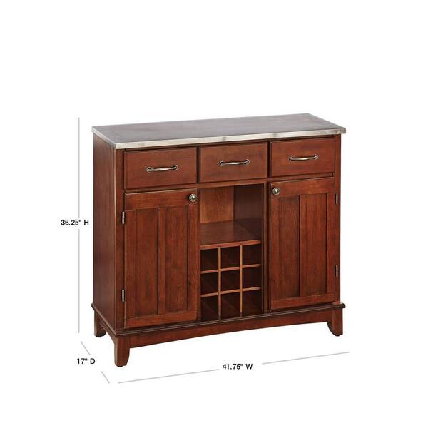HOMESTYLES Cherry and Stainless Steel Buffet with Wine Storage
