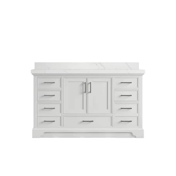 Willow Collections Charlotte 60 in. Single Sink Freestanding White Bath Vanity with Calacatta Laza Qt. Top Unassembled