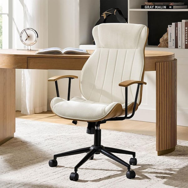 MARTHA STEWART Zaya Faux Leather Swivel Office Chair in Saddle
