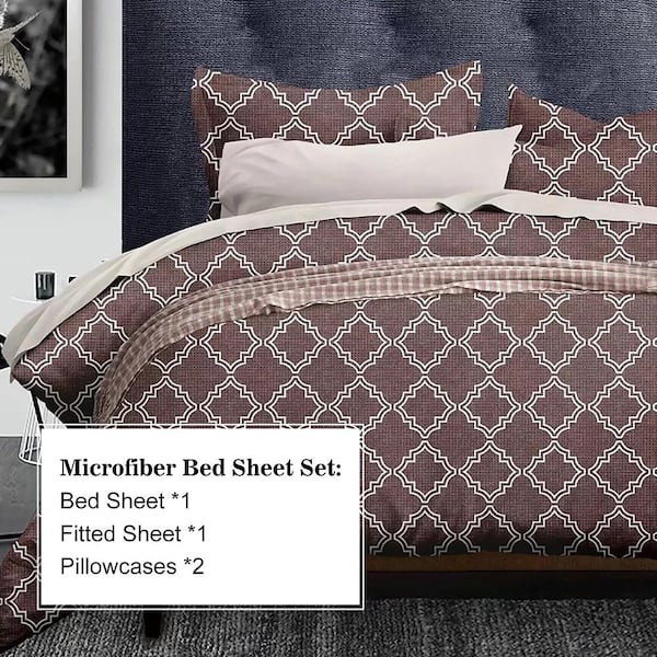Shatex 4-Piece All Season Bedding  Comforter Set, Ultra Soft Polyester Elegant Bedding Comforters, Sheet Set, Queen-Brown