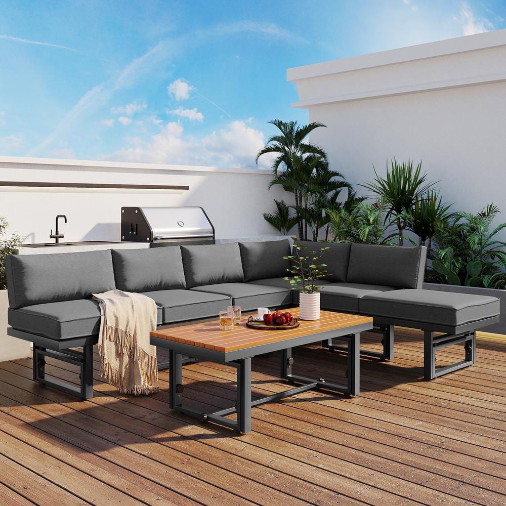 3-Piece Metal Outdoor Couch Sofa Set with Adjustable Height Seat and Coffee