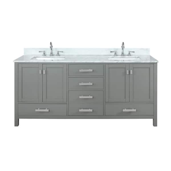 Design Element Valentino 72 In W X 22 In D Bath Vanity In Gray With Carrara Marble Vanity Top In White With White Basin V01 72 Gy The Home Depot