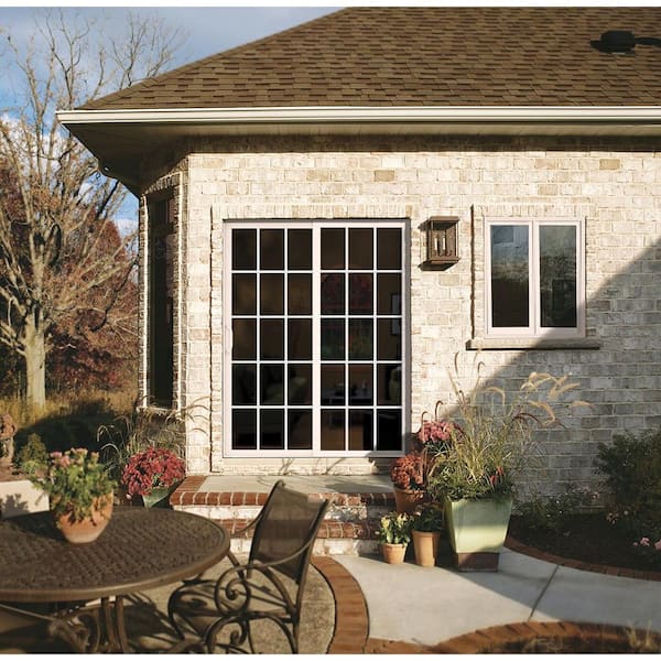 72 in. x 80 in. V-4500 Contemporary White Vinyl Left-Hand 15 Lite Sliding Patio Door