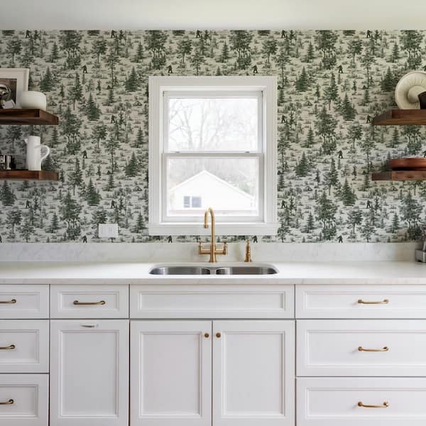Bigfoot Novelty Toile Green Peel and Stick Wallpaper