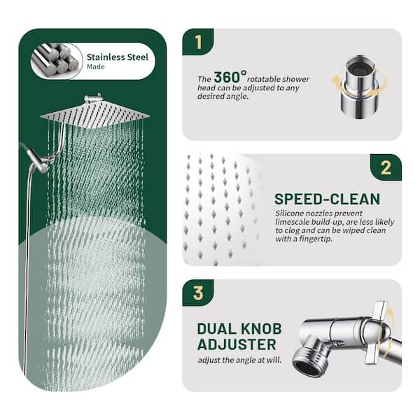 Rainfull 2-in-1 9-Spray Pattern Adjustable Wall Mount Shower Head with Filter 1.8 GPM and Handheld Shower Head in Chrome