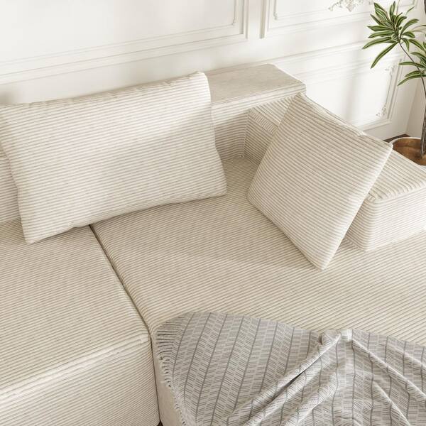 FUFU&GAGA Rowen 105.9 in. Wide Square Arm Corduroy L-Shaped