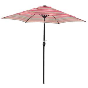 9 ft. Metal Market Patio Tilt Umbrella with Push Button in Pink(Red Striped)