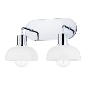 Kyla 15 in. 2-Light Polished Chrome Vanity Light with Opal Glossy Glass Shade