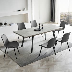 78.7 in. Rectangle Mid-Century Extendable Kitchen Table for Dining Room with 4 Steel Legs and 6 Grey PU Chairs