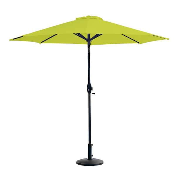WESTIN OUTDOOR Sunshadow 9 ft. Market Tilt and Crank Table Patio Umbrella with Round Resin Base in Lime Green