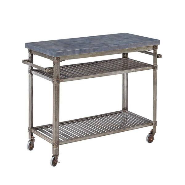 Home Styles Urban Style Aged Metal Kitchen Cart With Concrete Top
