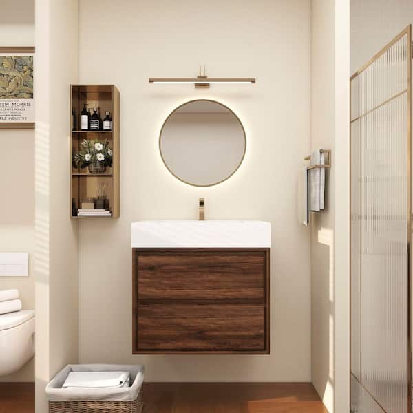Saggie 30 in. W. x 20 in. D x 28 in. H Single Sink Floating Bath Vanity in Rosewood with White Acrylic Top