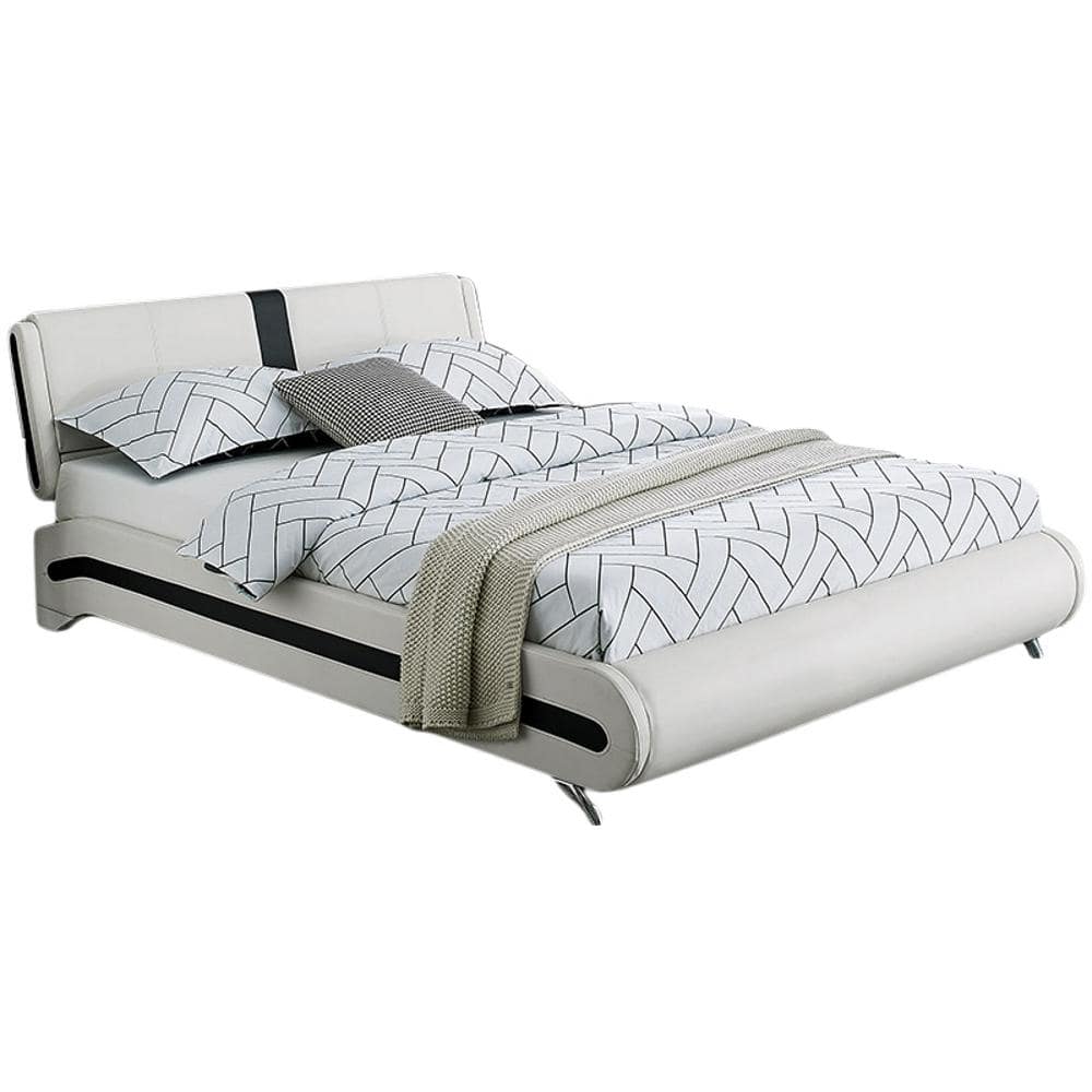 Queen White Pine Upholstered Tufted Headboard Bed Frame