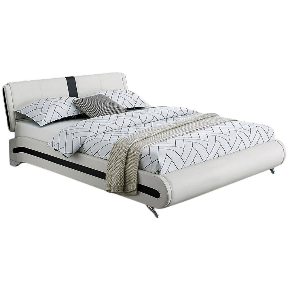 Queen White Pine Upholstered Tufted Headboard Bed Frame