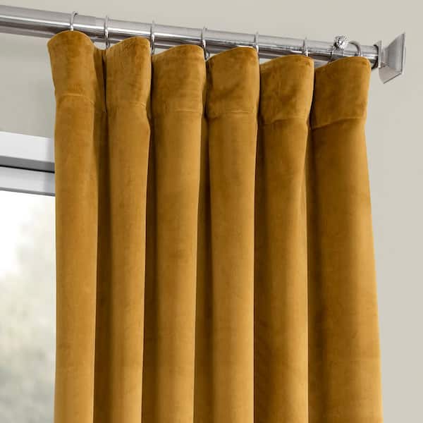 Retro Gold Velvet Rod Pocket Room Darkening Curtain - 50 in. W x 84 in. L Single Panel Window Velvet Curtain