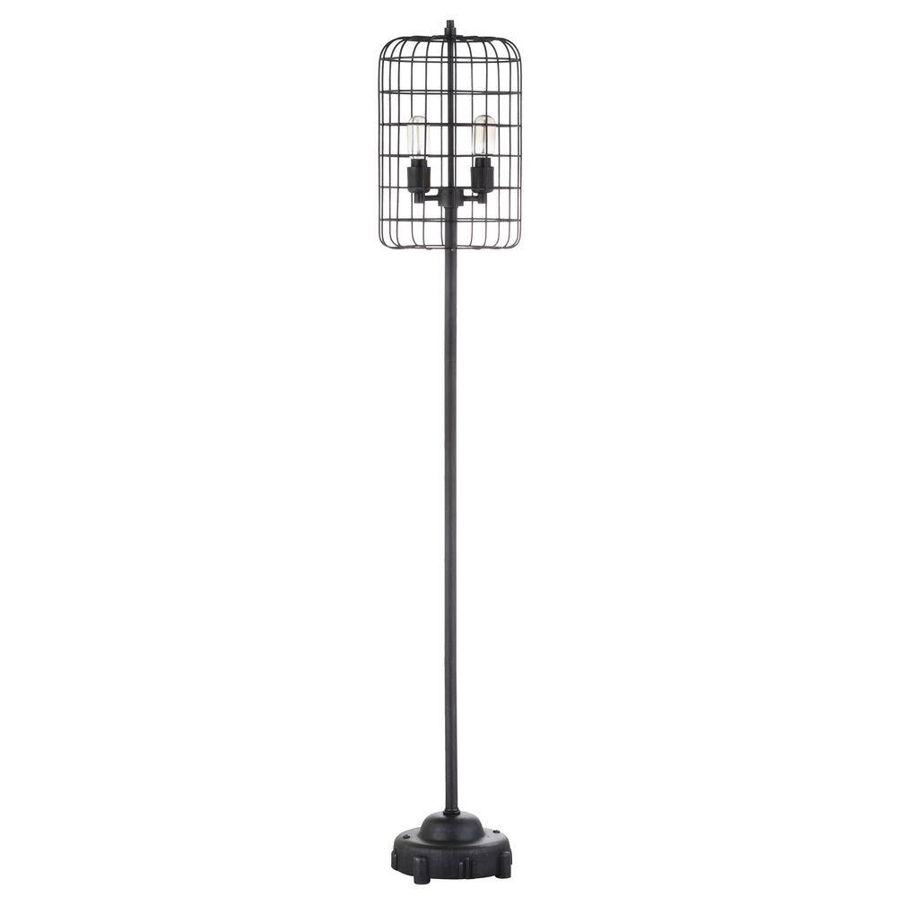 Odette 65" Black/Silver Industrial Metal Floor Lamp with Edison Bulb