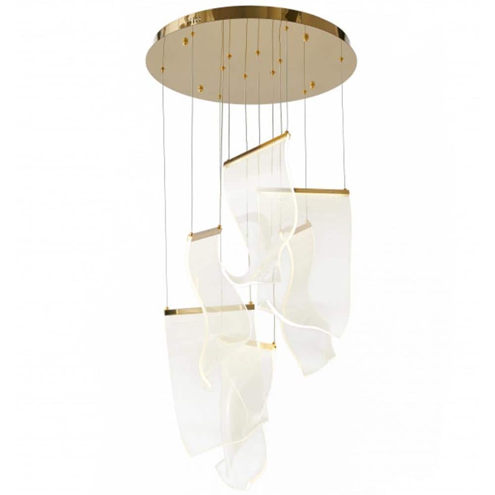 Graysen 6-Light dimmable Integrated LED Gold Pleated Rectangle Chandelier f